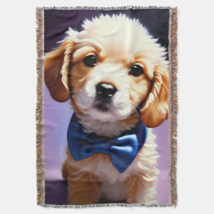 Schattige Fluffy Puppy met Cute Blue Bow Stropdas Deken