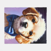 Schattige Fluffy Puppy met Cute Blue Bow Stropdas Fleece Deken (Voorkant (Horizontaal))