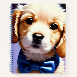 Schattige Fluffy Puppy met Cute Blue Bow Stropdas Notitieboek