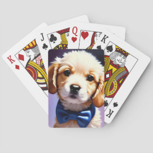 Schattige Fluffy Puppy met Cute Blue Bow Stropdas Pokerkaarten