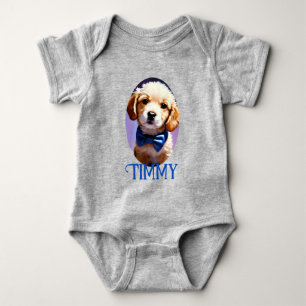 Schattige Fluffy Puppy met Cute Blue Bow Stropdas Romper