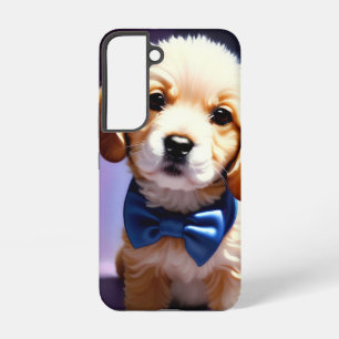 Schattige Fluffy Puppy met Cute Blue Bow Stropdas Samsung Galaxy Hoesje