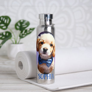 Schattige Fluffy Puppy met Cute Blue Bow Stropdas Waterfles