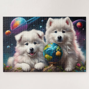 Schattige Fluffy Samoyed Puppies, Vrede op Aarde Legpuzzel