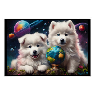Schattige Fluffy Samoyed Puppies, Vrede op Aarde Perfect Poster