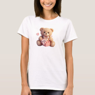 Schattige Fluffy Teddybeer met Hart Valentijn T-shirt