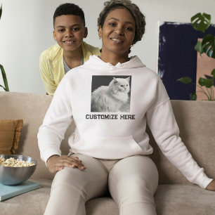 Schattige Fluffy Witte Kat Op As Zwarte Tekst Huis Hoodie