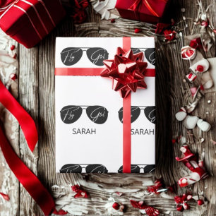 Schattige Fly Girl Black Aviator Zonnebril, Custom Cadeaupapier