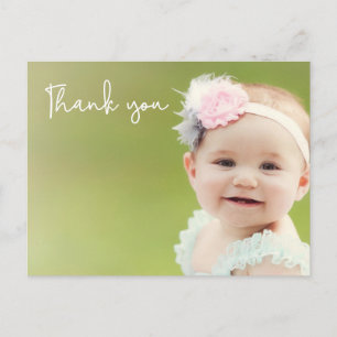Schattige foto babymeisje 1e verjaardag Bedankt Briefkaart