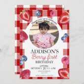 Schattige Foto Rood Blauw Berry Sweet 1e Verjaarda Kaart (Voorkant / Achterkant)