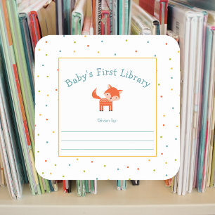 Schattige Fox Baby's Eerste Bibliotheek Bookplate Vierkante Sticker