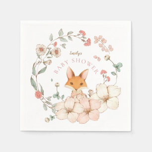 Schattige Fox Blush Bloemen Meisje Baby shower Servet