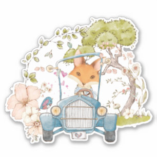 Schattige  Fox Botanische Bloemen Baby jongen Sticker