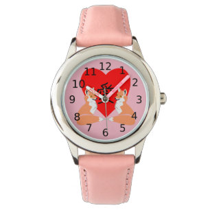 Schattige fox Cartoon Love Heart Horloge