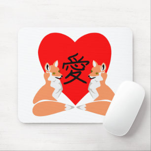 Schattige fox Cartoon Love Heart Muismat