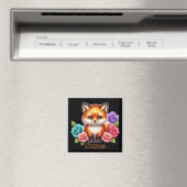 Schattige Fox Cub met kleurrijke Rozen Magneet (Insitu (Vaatwasser))