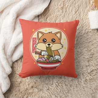 Schattige Fox Eten Ramen Kawaii Japans Eten Gift Kussen