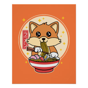 Schattige Fox Eten Ramen Kawaii Japans Eten Gift Perfect Poster