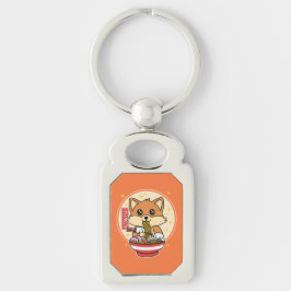 Schattige Fox Eten Ramen Kawaii Japans Eten Gift Sleutelhanger