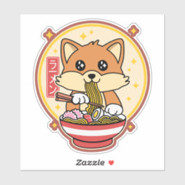 Schattige Fox Eten Ramen Kawaii Japans Eten Gift Sticker