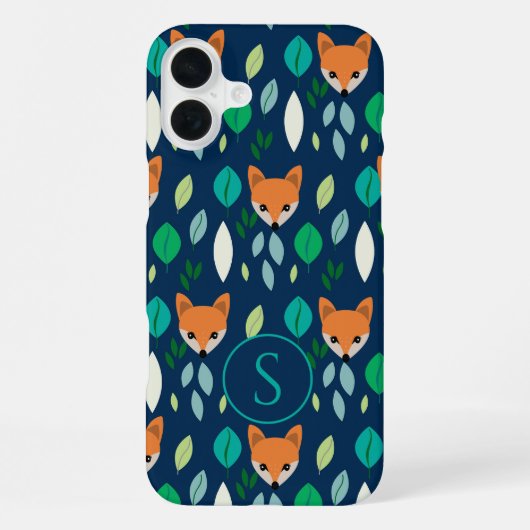 Schattige Fox Face Forest Leaf Pattern Monogram iPhone Hoesje (Achterkant)