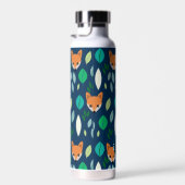 Schattige Fox Face Forest Leaf Pattern Monogram Waterfles (Rechts)