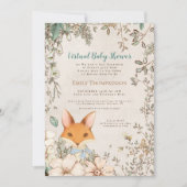 Schattige Fox Floral White Virtual Baby shower Kaart (Voorkant)