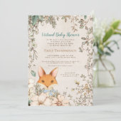 Schattige Fox Floral White Virtual Baby shower Kaart (Staand voorkant)