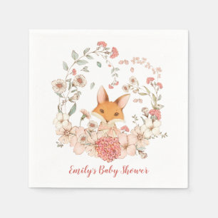 Schattige Fox Florals Leaves Meisje Baby shower Servet