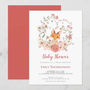  Schattige Fox Foliage Coral Baby shower Kaart