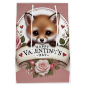 Schattige Fox Illustratie met Rozen Medium Cadeauzakje (Achterkant)
