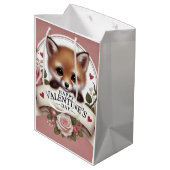Schattige Fox Illustratie met Rozen Medium Cadeauzakje (Achterkant Gekanteld)