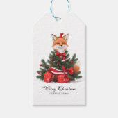 Schattige Fox in Rode Santa Hat Kerst Gepersonalis Cadeaulabel (Voorkant)