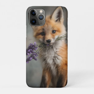 Schattige Fox Kit met Lavendelbloemen iPhone 11 Pro Hoesje