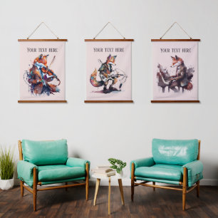 schattige fox Muziekliefhebbers voegen tekst toe Hangend Wandkleed