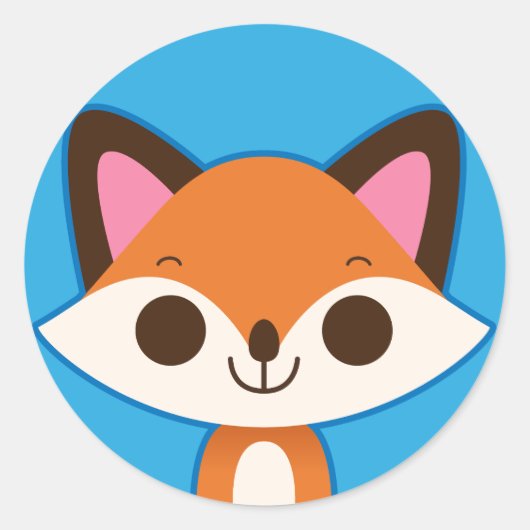 Schattige Fox op Blauw Ronde Sticker (Voorkant)