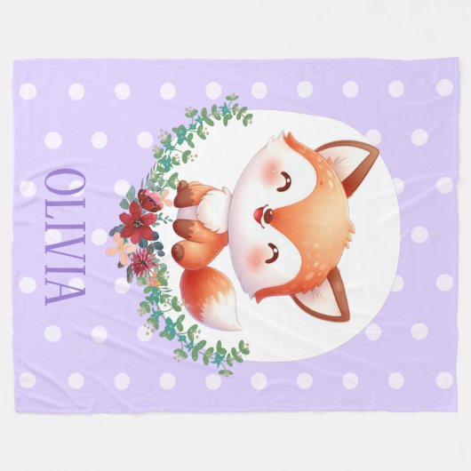 Schattige Fox Polka Dot Elegant Fleece Deken (Voorkant (Horizontaal))