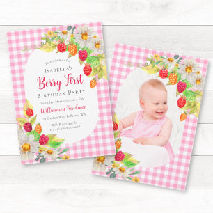 Schattige framboos bessen eerste verjaardag foto t kaart