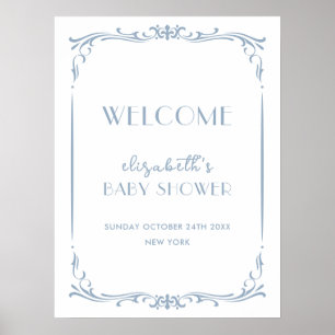Schattige Frans Blauw Lijst Baby shower Welkom Poster