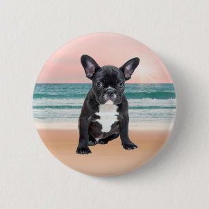 Schattige Frans Bulldog Beach Zonnewater Ronde Button 5,7 Cm