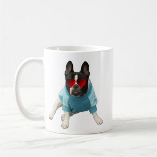 Schattige Frans Bulldog Hearts Liefde Blauw Mok