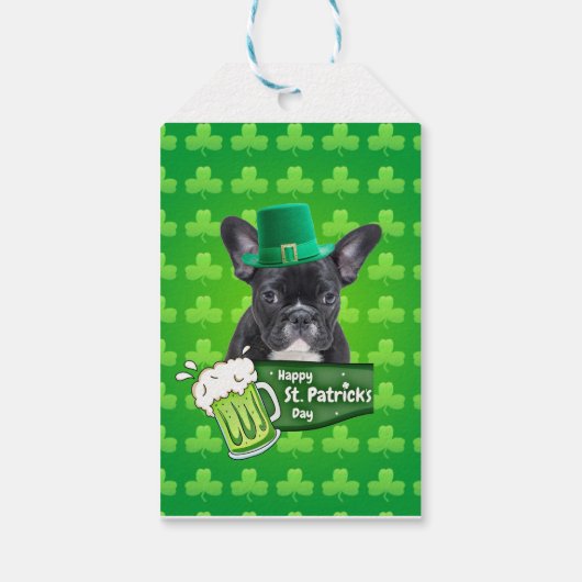 Schattige Frans Bulldog Puppy Pet St. Patrick Day Cadeaulabel (Achterkant)