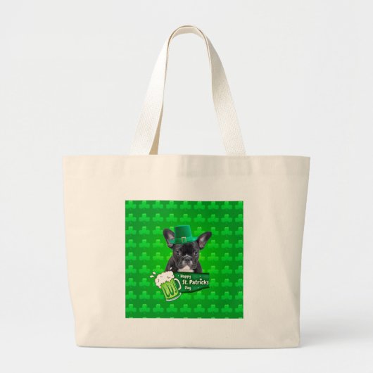Schattige Frans Bulldog Puppy Pet St. Patrick Day Grote Tote Bag (Voorkant)