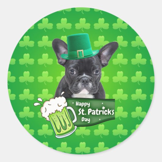 Schattige Frans Bulldog Puppy Pet St. Patrick Day Ronde Sticker (Voorkant)