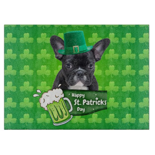 Schattige Frans Bulldog Puppy Pet St. Patrick Day Snijplank (Voorkant)