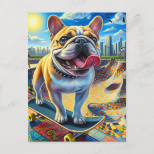 Schattige Frans Bulldog Skateboarden Briefkaart