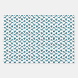 Schattige Frans Bulldogs Portretontwerp Blauwgroen Inpakpapier Vel