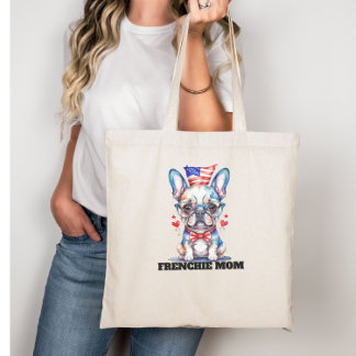 Schattige Franse Bulldog Amerikaanse Vlag met Hart Tote Bag