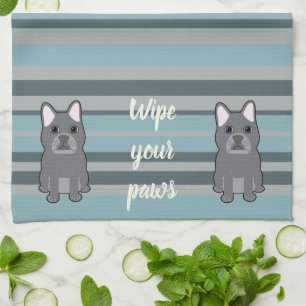 Schattige Franse Bulldog Blauw Gestreepte Theedoek