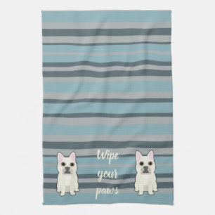 Schattige Franse Bulldog Blauwe Strepen Theedoek